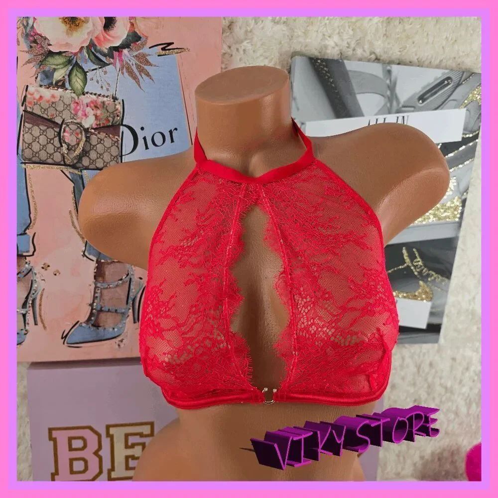 ❤️ NWT Victoria’s Secret Red Lace Halter Bra 34C ❤️